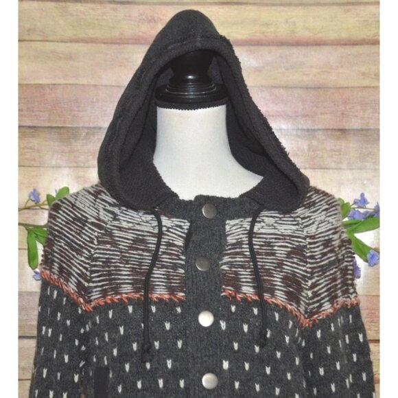 Free People Ladies Gray On My Way Hoodie Knit Sweater Size XS Mixed Print Wool - Picture 2 of 15